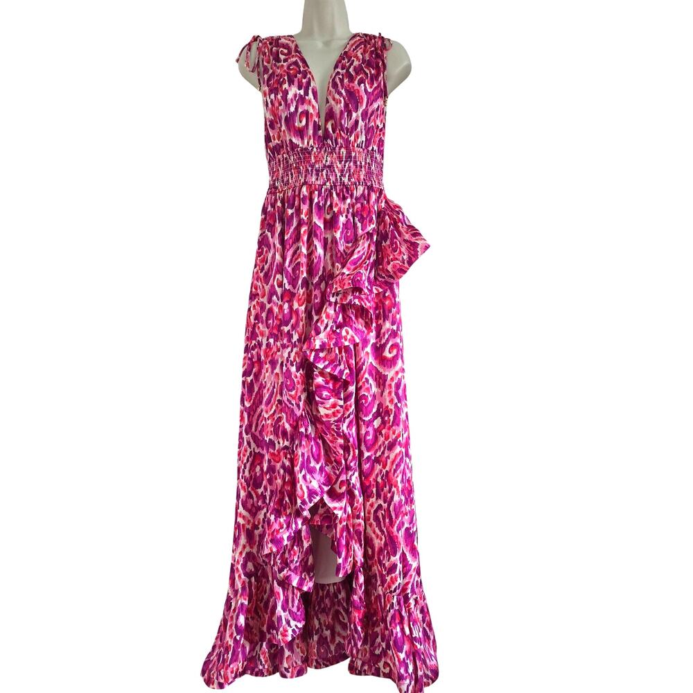 Elliatt Asymmetrical Frill Maxi Dress Gown Pink Size S Sleeveless Resort Wedding - Picture 3 of 13